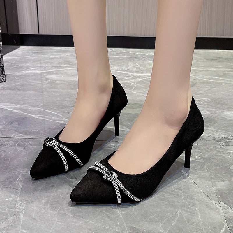 New Slip-On Ladies Elegant High Heels Shining Diamond High Heels Evening Dress Shoes