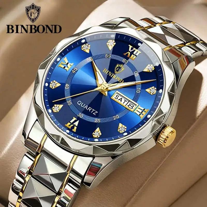 BINBOND Top Brand Luxury Fashion Quartz Watch Men Waterproof