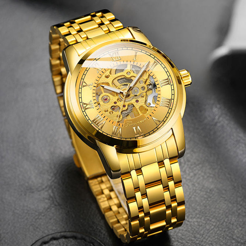 Fashion Casual Mechanical Men Watch Waterproof Stainless Steel Strap