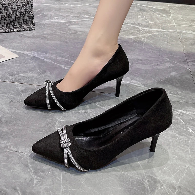 New Slip-On Ladies Elegant High Heels Shining Diamond High Heels Evening Dress Shoes