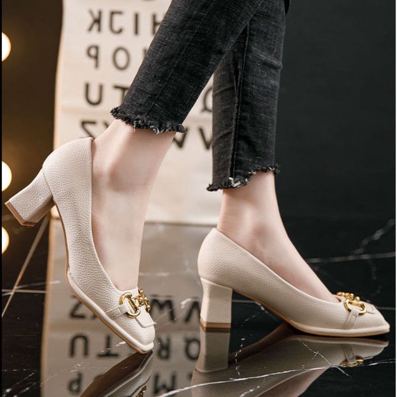 Summer French Style Back Empty Female Thick Heel Square Toe Mary Jane Shoes