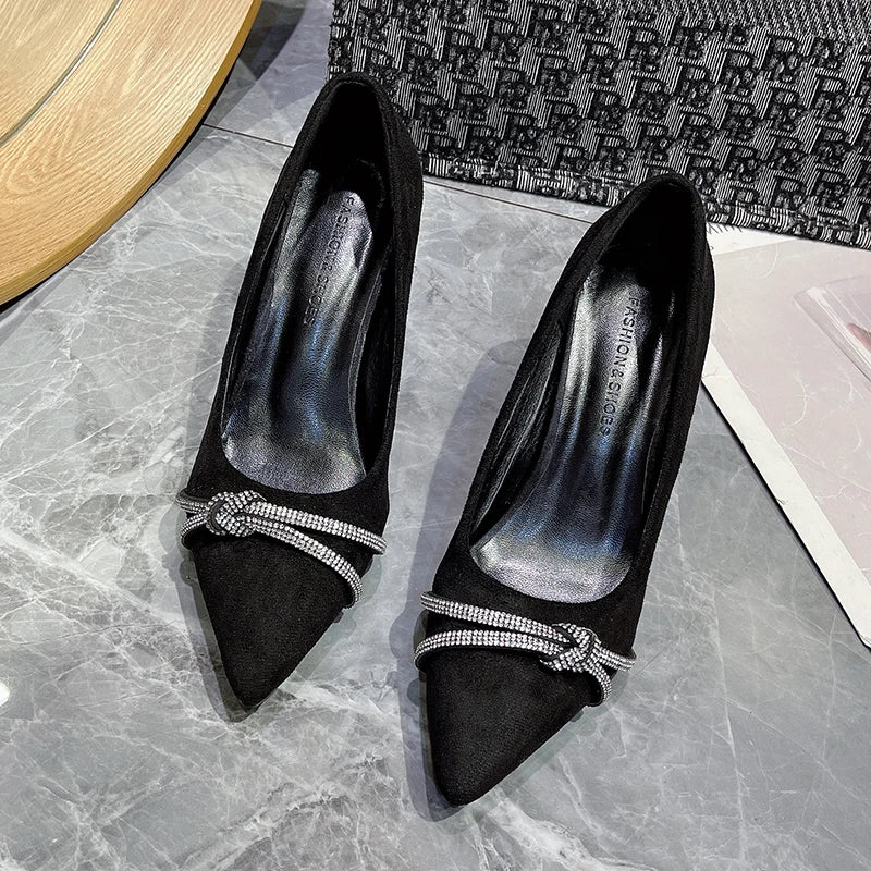 New Slip-On Ladies Elegant High Heels Shining Diamond High Heels Evening Dress Shoes