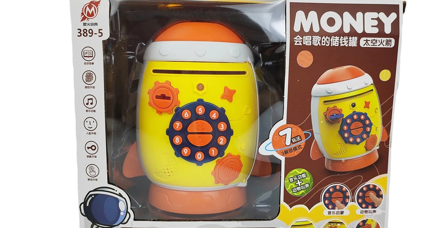 Children's Cartoon Space Rocket Singing Face Recognition Piggy Bank Toys