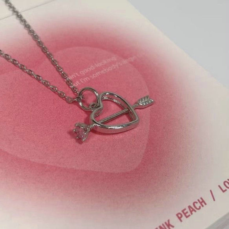 Trendy Love Heart Necklace Women Korean Crystal