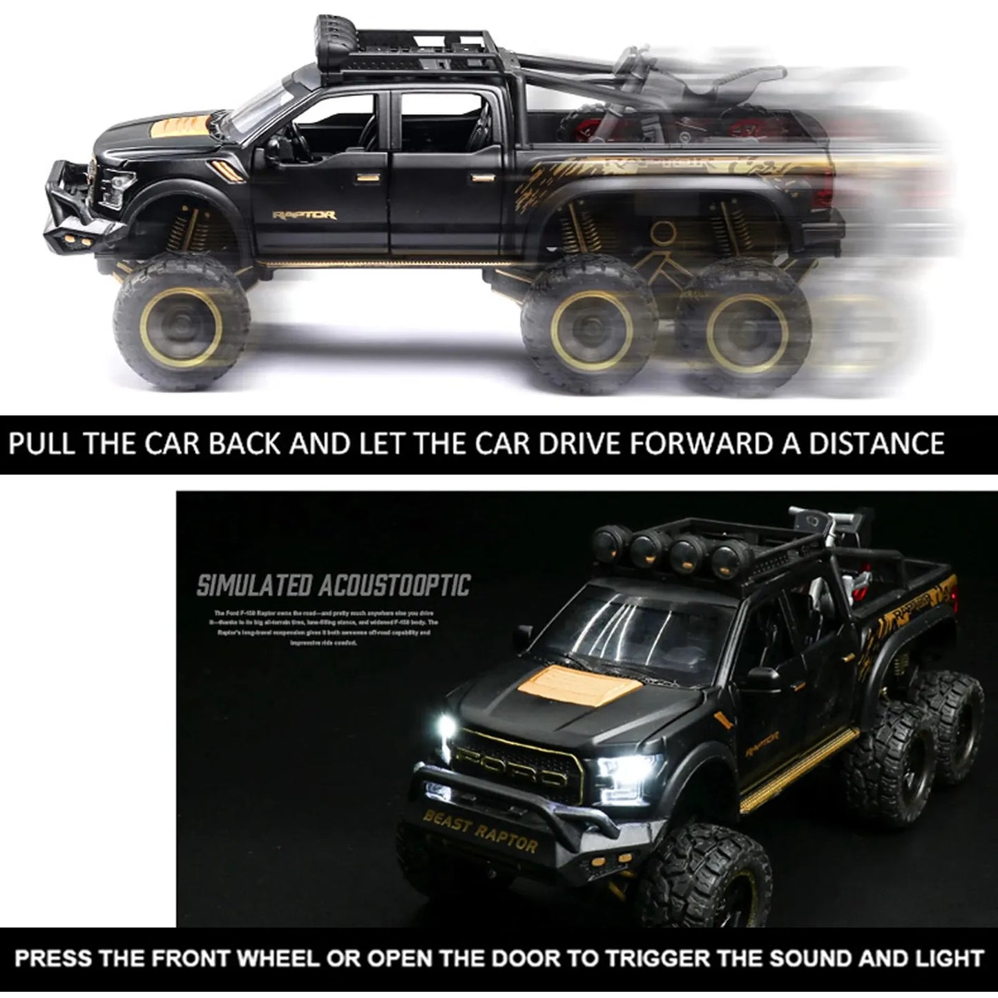 24 Ford Raptor F150 Simulation Alloy Pickup Off road Children's Car